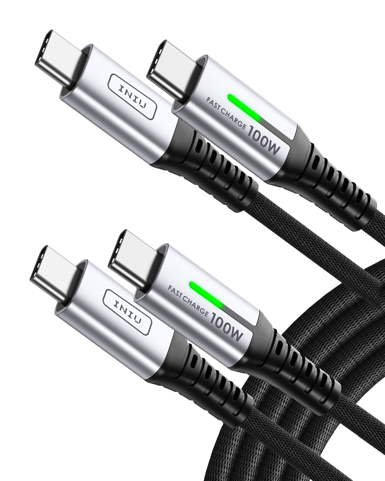 INIU D5CC USB C to C Cable 100W - Black USB C charging cables with 100W Fast Charge and green indicator
