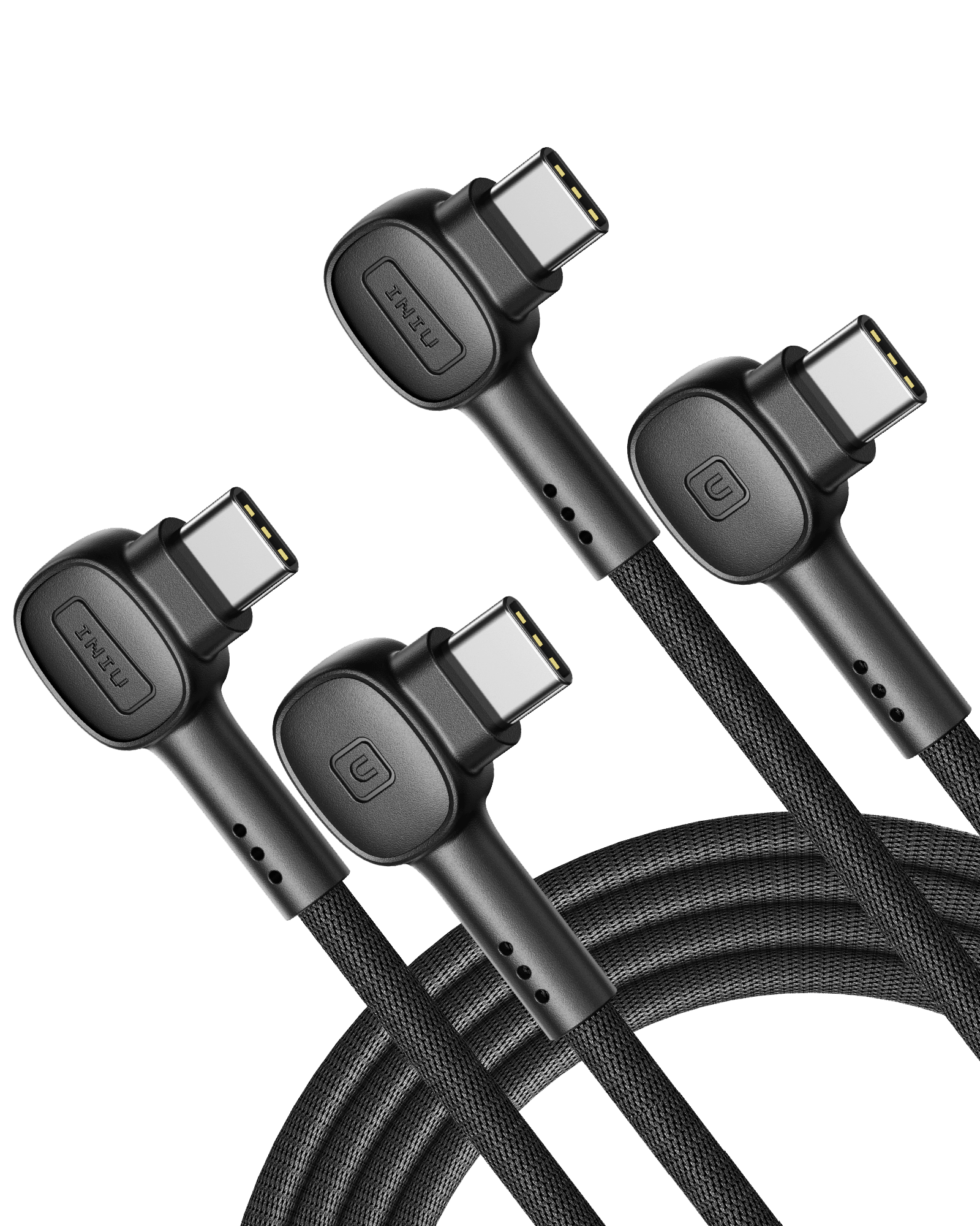 INIU D6CC 90° Design USB C Cable, Black with 90-degree design, FlyWeave nylon, INIU logo