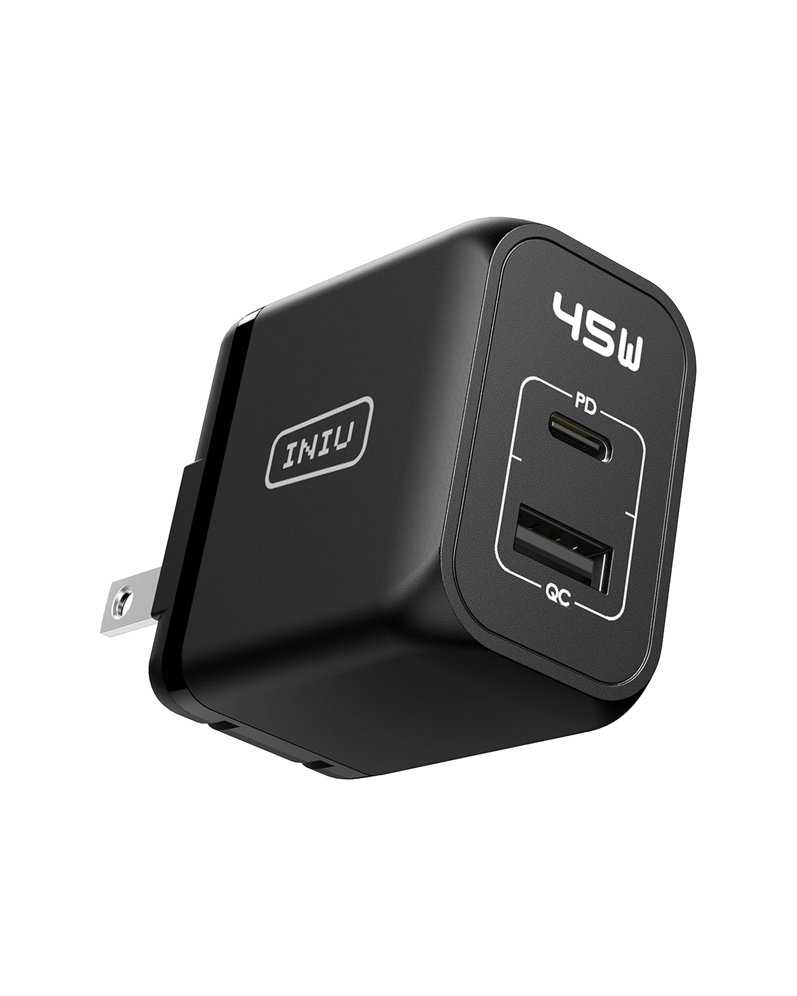 INIU I623 2-Port 45W Super Fast Charger - Black, Featuring 45W, USB-C and USB-A ports for fast charging