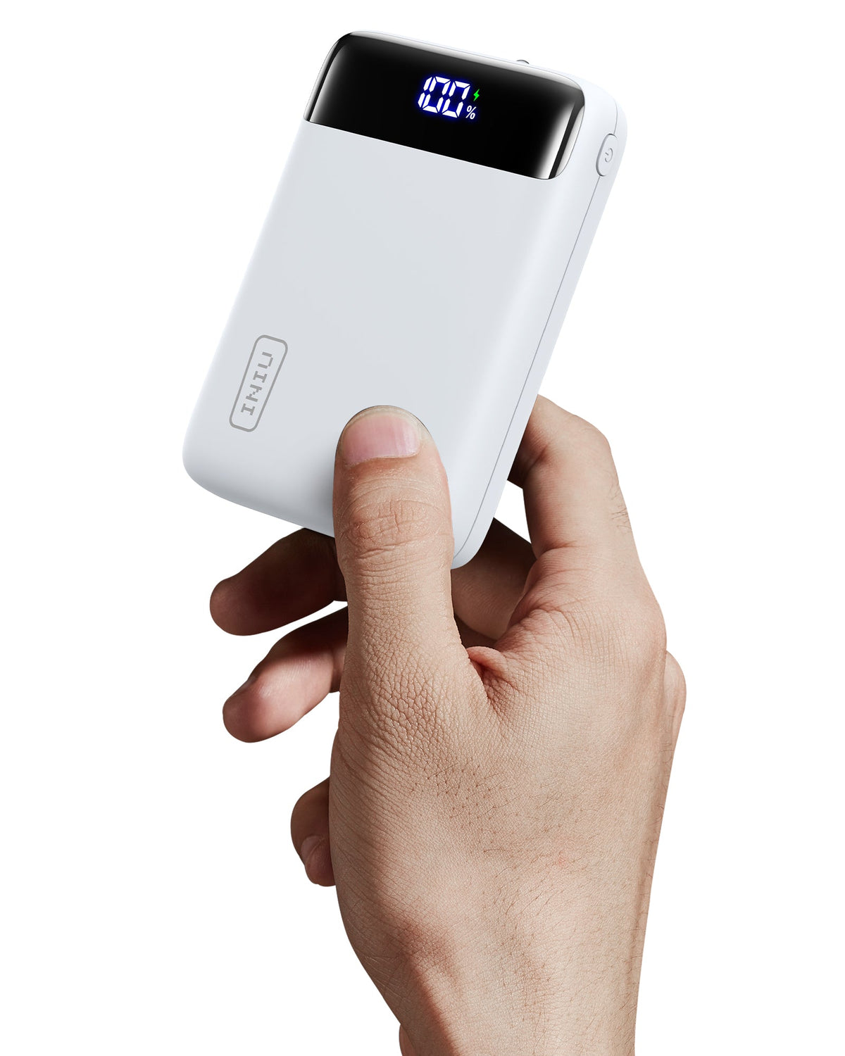 INIU Carry P51-E2 Power Bank, white portable charger, 100% charge display, pocket-sized, fast charging