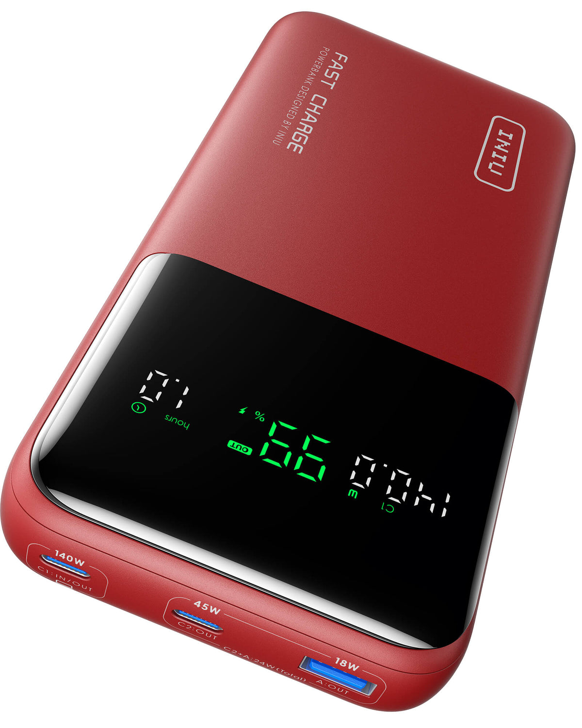 INIU Cougar P64-E1 Power Bank, Red 140W Fast Charging Power Bank with Digital Display
