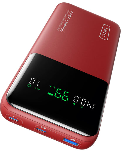INIU Cougar P64-E1 Power Bank, Red 140W Fast Charging Power Bank with Digital Display