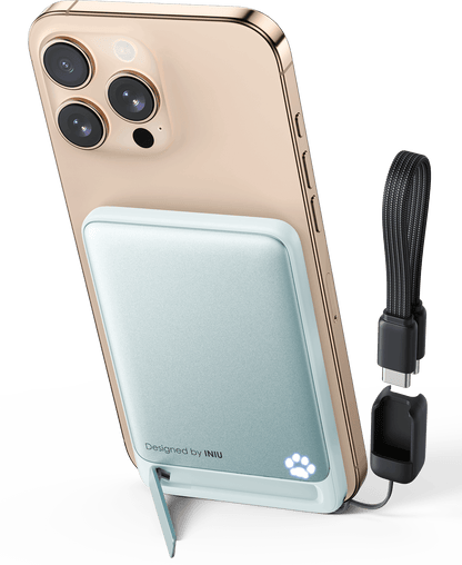 INIU SnapGo P71-E1: Magnetic power bank with stand charging iPhone, Designed by INIU, USB-C cable included.