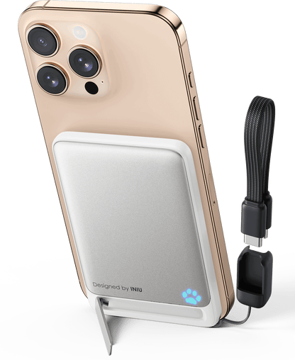 INIU SnapGo P71-E1: iPhone 16 charging with magnetic power bank, foldable stand, USB-C, Designed by INIU.
