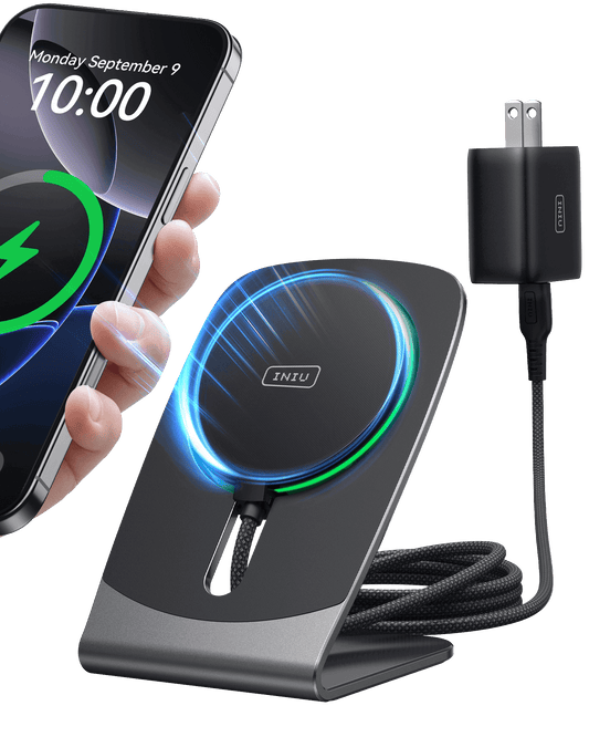 INIU W21-E1 Magnetic Wireless Charger Stand with iPhone, fast Qi2 15W charging