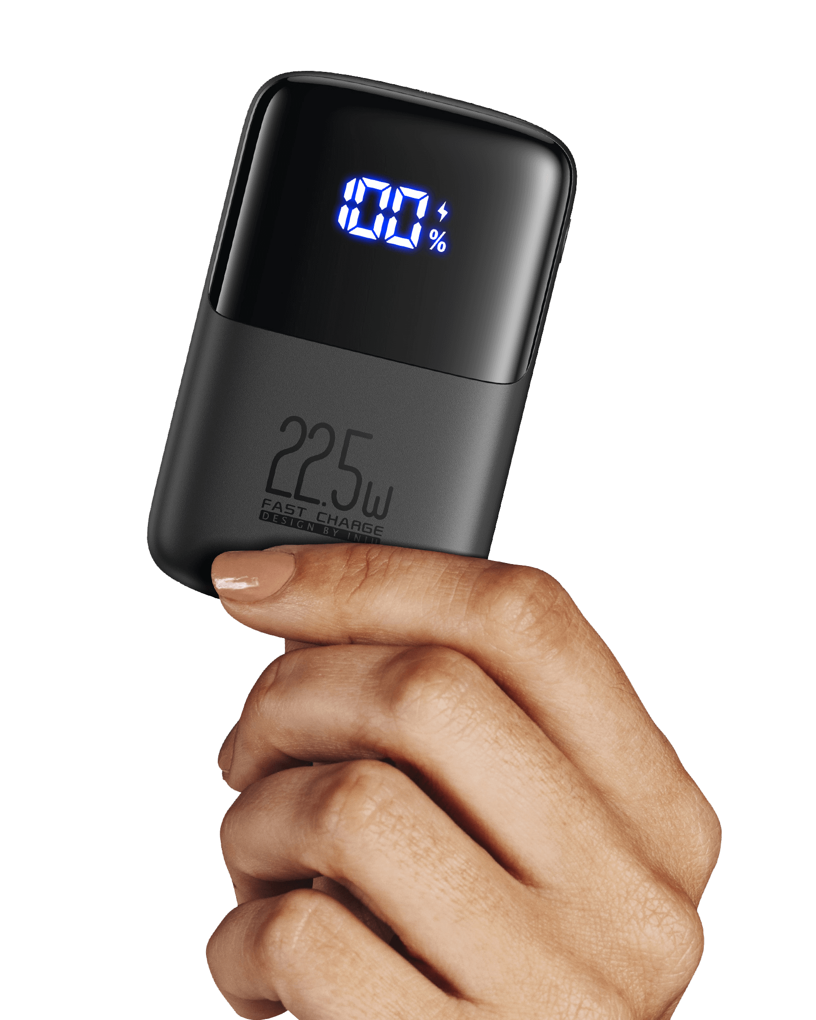INIU B61 Power Bank, black, showing 100% charge, 22.5W Fast Charge design