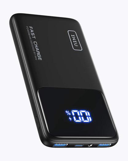 INIU B6 10,000mAh Power Bank: Black, with digital display, FAST CHARGE.