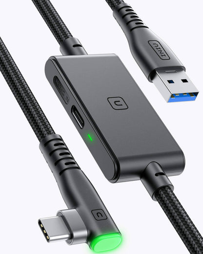 INIU DI401 VR Link Cable: USB-C to USB-A with charging port, 16ft black braided cable for VR gaming